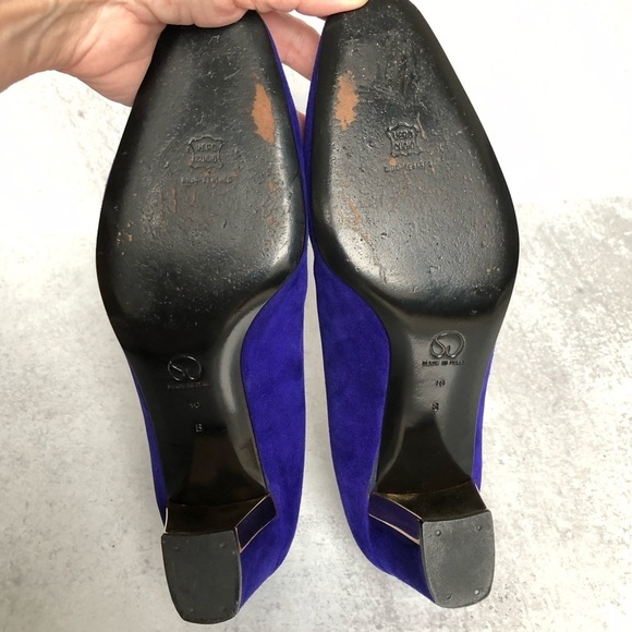 St.John Suede Leather Pumps Blue Gold Accent Heel Size 10 - Picture 11 of 14